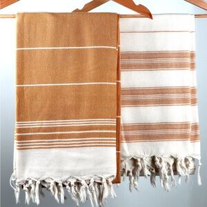 Turkish Towels Striped Tan and White Bath Towels